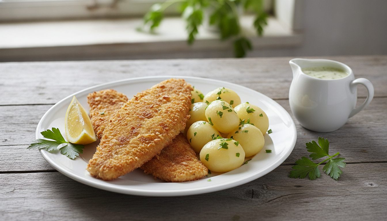 Stegt rødspætte med kartofler og persillesovs