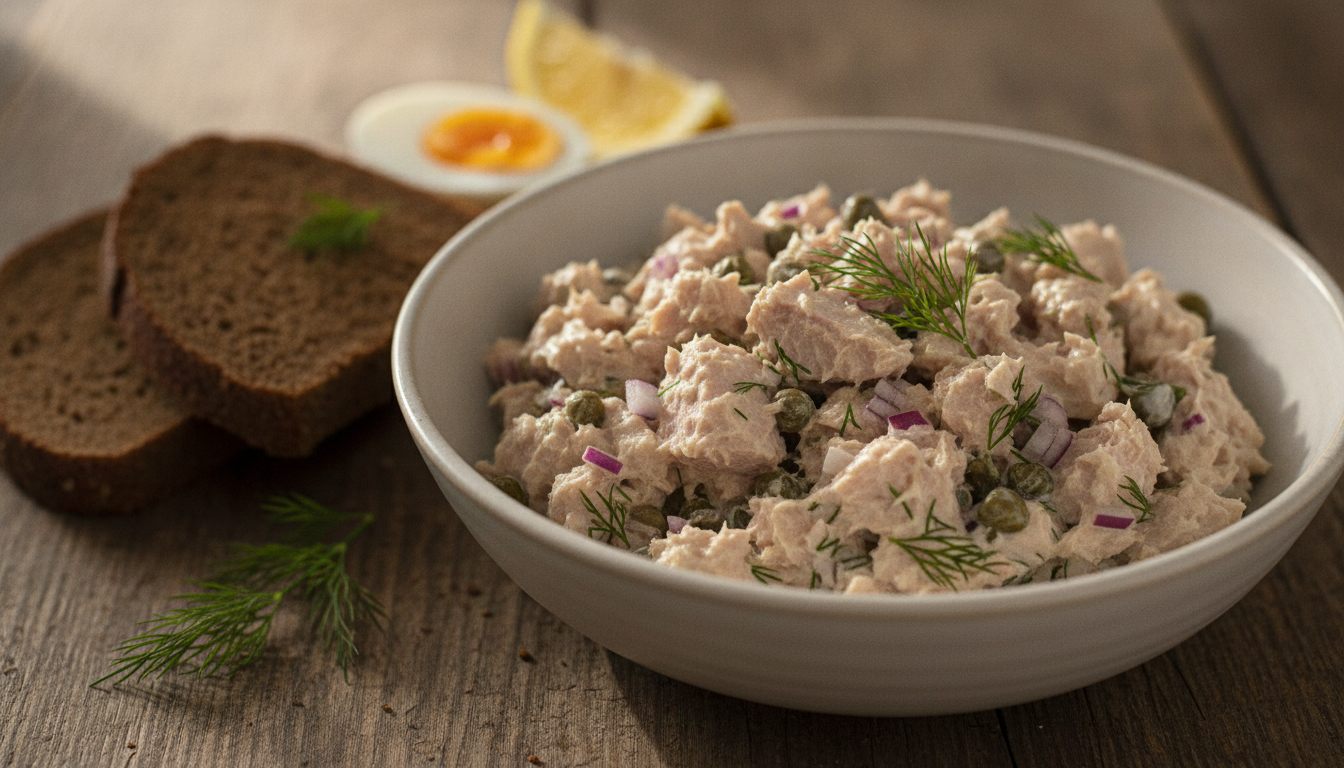 Tunsalat med rødløg, kapers og dild